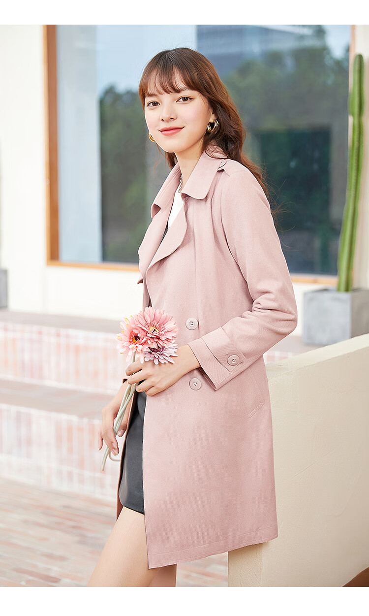 朵以2021秋季新款气质翻领双排扣英伦小个子风衣女36dq726031奶咖色s