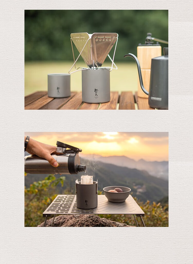 挪客naturehike无柄双层钛杯户外野餐餐具便携野营超轻钛水杯钛本色