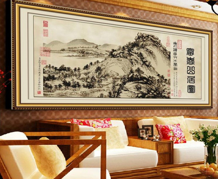 笼趣 蒙娜丽莎十字绣富春山居图3米2米14米全景满绣客厅 新款线绣