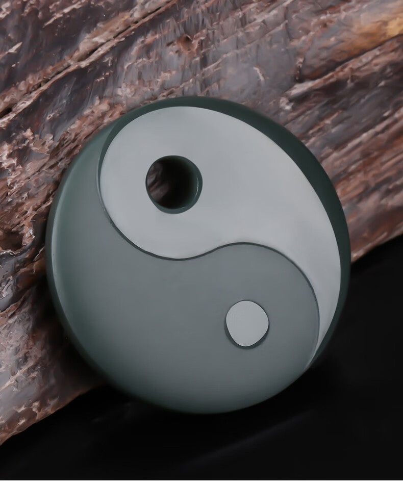 檀福匠新疆和田玉太极八卦吊坠玉佩玉牌道家挂件塔青一细料青玉玉石送