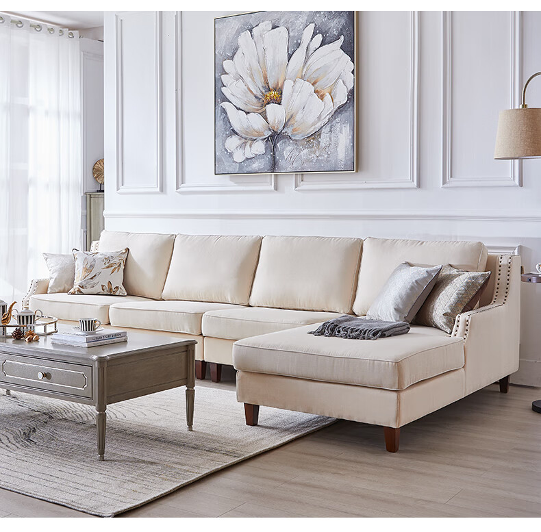 轻奢美式沙发布艺复古客厅简美家具小户型三人位乳胶乡村转角沙发组合