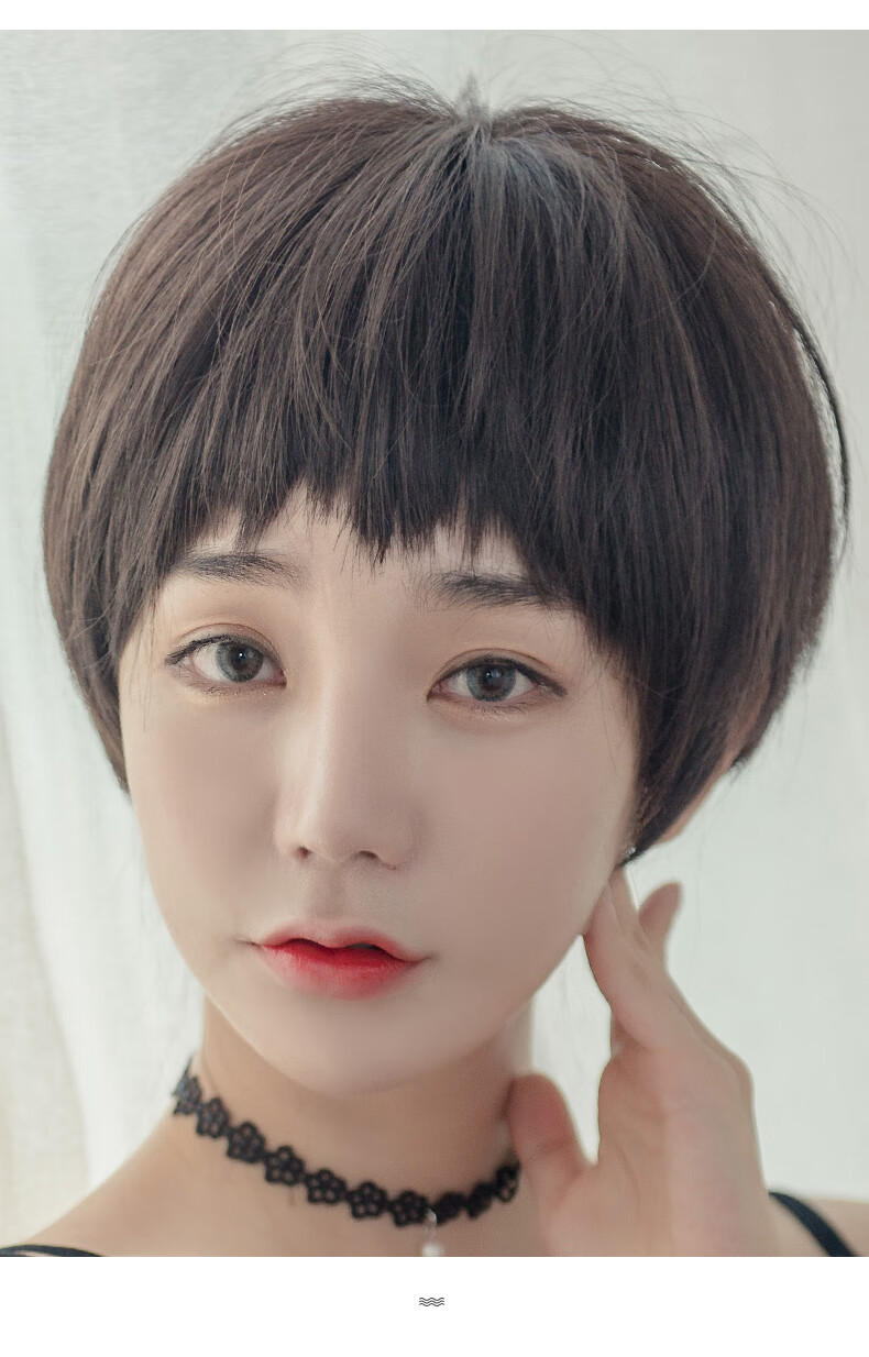 短发波波头圆脸男发型自然少女减龄时尚酷帅气造型全头套sqs 深栗色