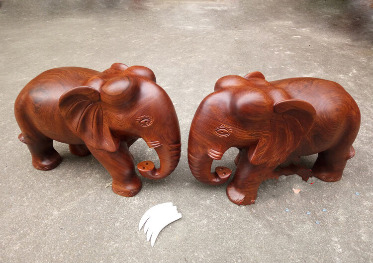 笼趣木整木无拼接红木象木雕象家居装饰摆件红木风水大象20cm单只一对