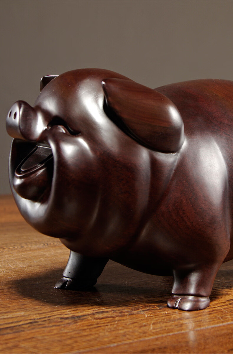 梵粟黑檀木雕小猪摆件实木雕刻工艺品生肖猪生日礼物办公室桌面摆件