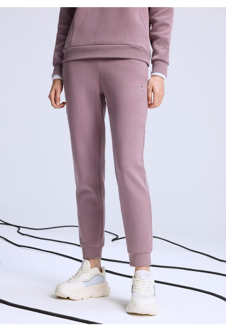 安踏女裤运动裤冬季新款跑步健身直筒束脚运动长裤162217304尘埃紫1m