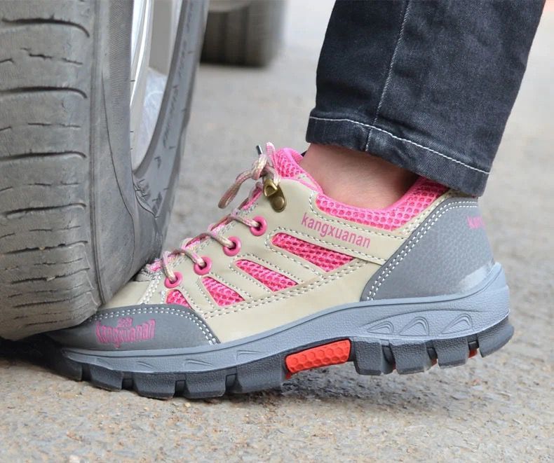 劳保鞋女防砸防刺穿复古风透气鞋安时尚女工作鞋女士粉色防砸防穿刺34