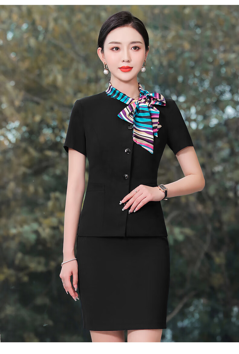高端商务酒店前台工作服夏装女宾馆收银员套装餐饮饭店服务员短袖空姐