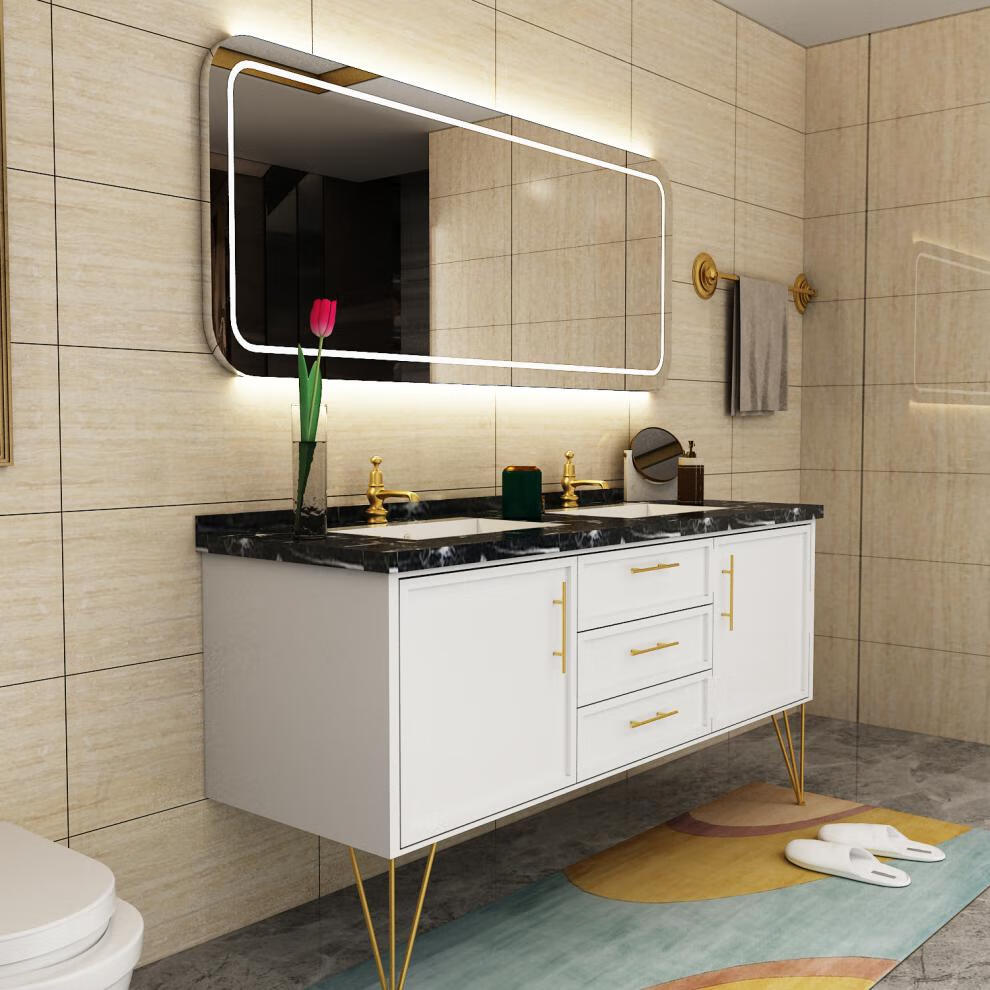 智能浴室柜组合大理石台下洗手脸盆卫生间浴室厕所双人洗手台带镜柜