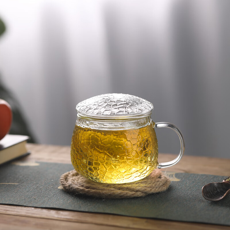玻璃杯带把茶楼茶杯玻璃杯茶水分离杯子带把个人过滤杯美体杯竹节杯