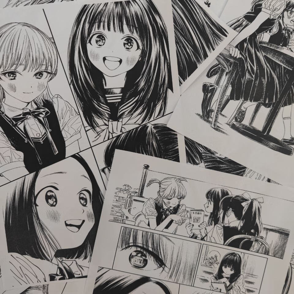 墙纸自粘动漫日系少女背景壁画家居墙贴剧本杀黑白打印无痕胶漫画拍照