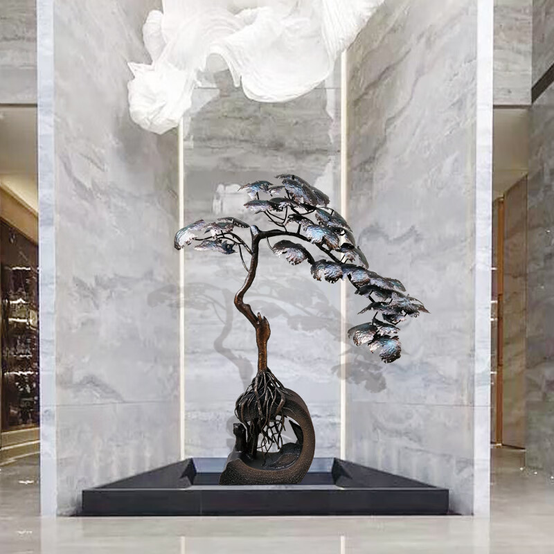 金属迎客松仿真树酒店大堂雕塑售楼处铁艺摆件玄关松树装饰品 180*50*