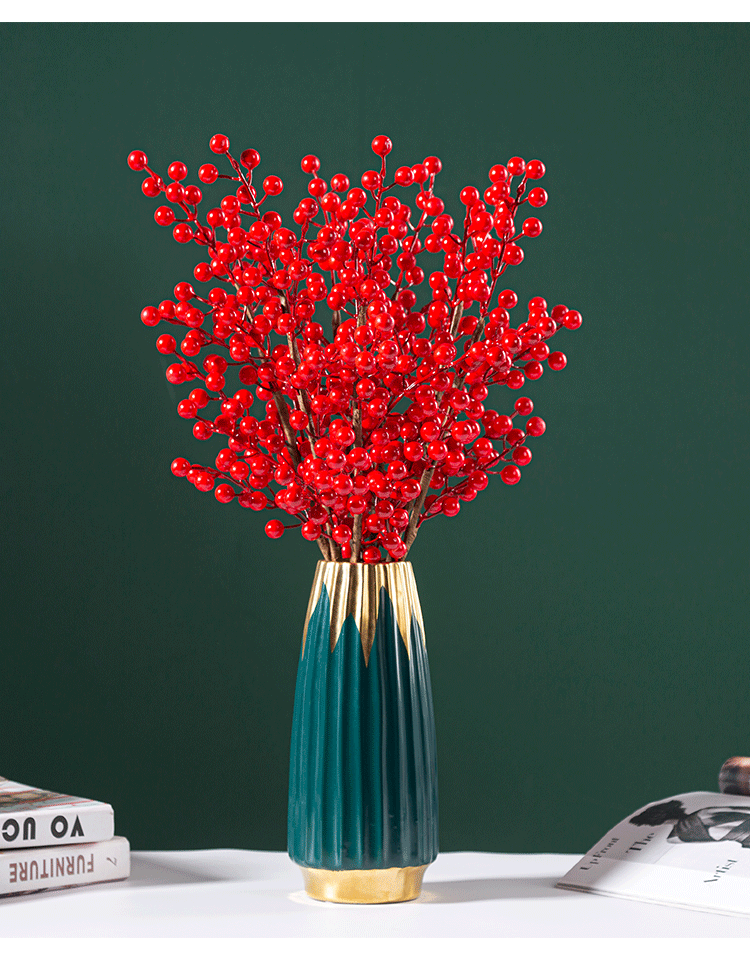 红果发财果仿真花摆设假花摆件客厅插花冬青果红果子红浆果发发果6枝