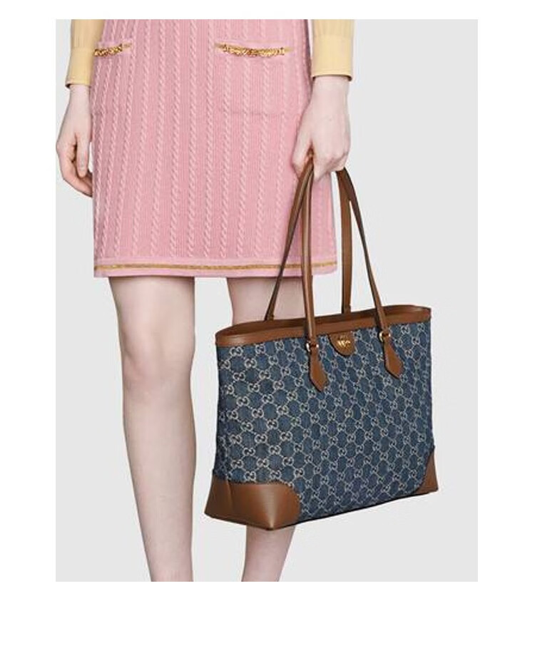 gucci/古驰【买手代购】ophidia系列中号gg托特包蓝色水洗面料38*28*