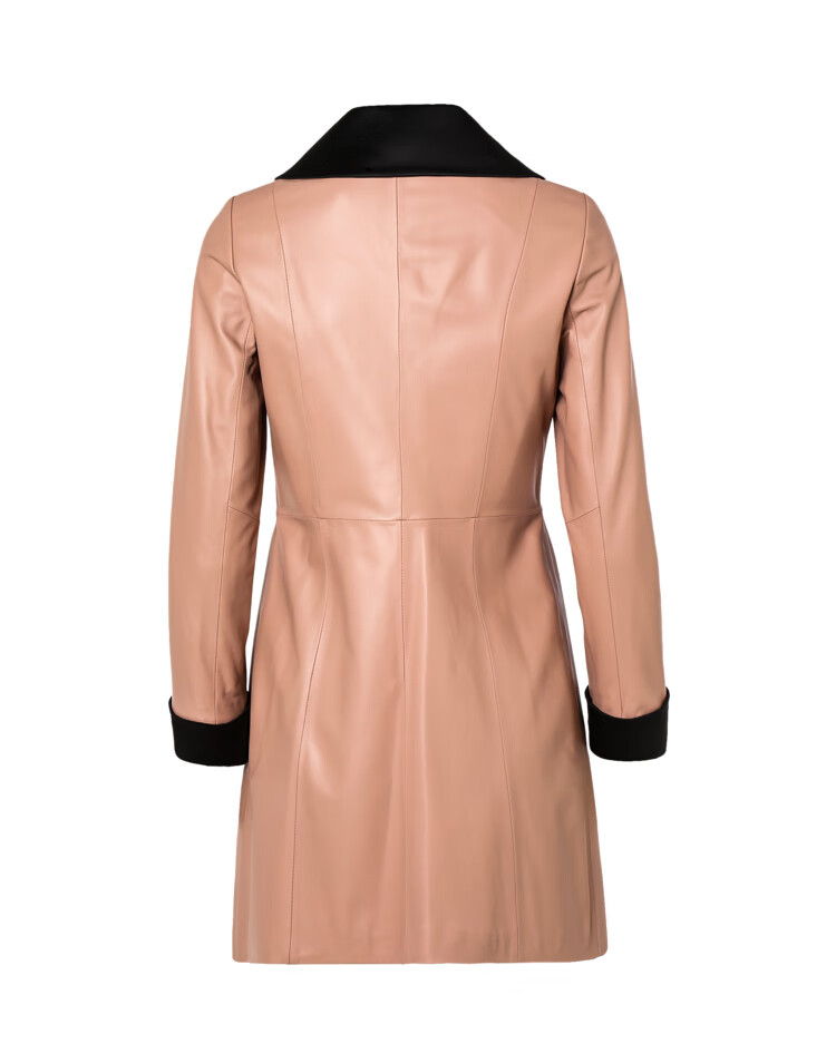 奥丽嘉朵2021秋冬季新品复古娃娃领粉色绵羊皮皮衣外套 粉色 s/36