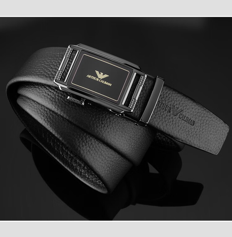 阿玛尼意大利轻奢皮带男士真皮纯牛皮腰带自动扣裤带潮铅黑默认2