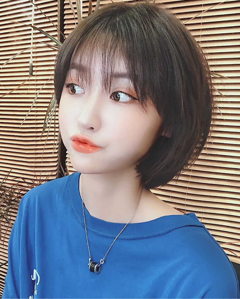 2022新款假发短发女夏自然真人发丝网红圆脸短发造型波波头全头套式