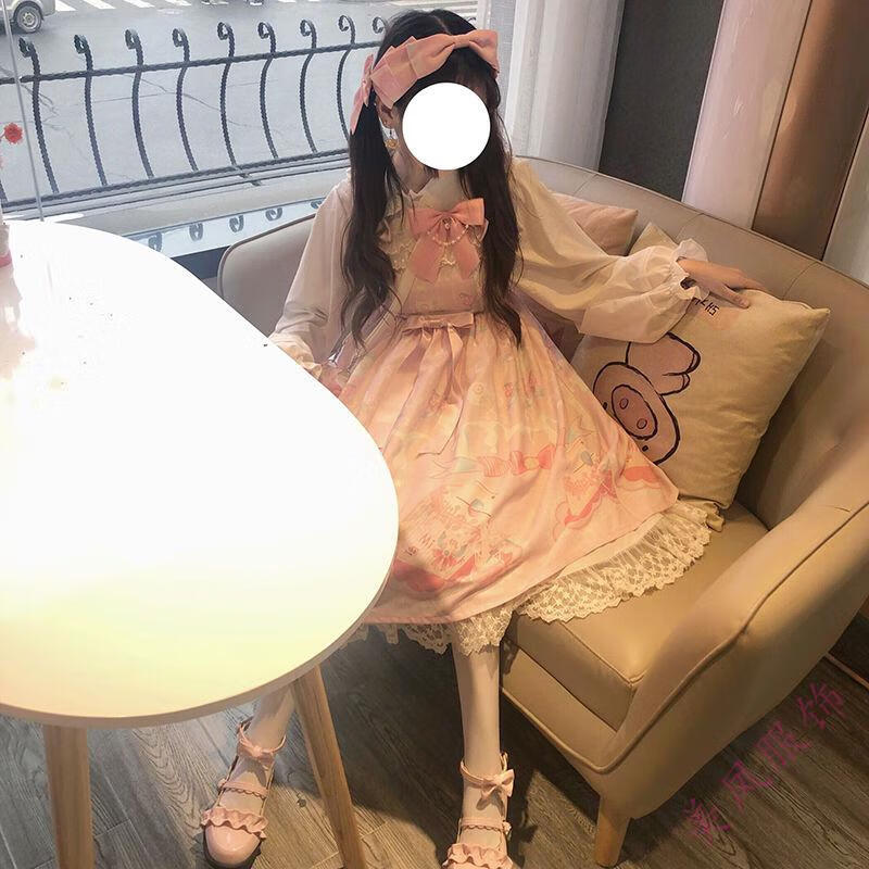 春季lolita内搭少女灯笼袖木耳边衬衫女学生长袖打底衫上衣白色m