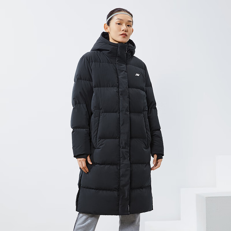 skechers斯凯奇官方女装外套2021冬季新款运动服长款连帽保暖羽绒服