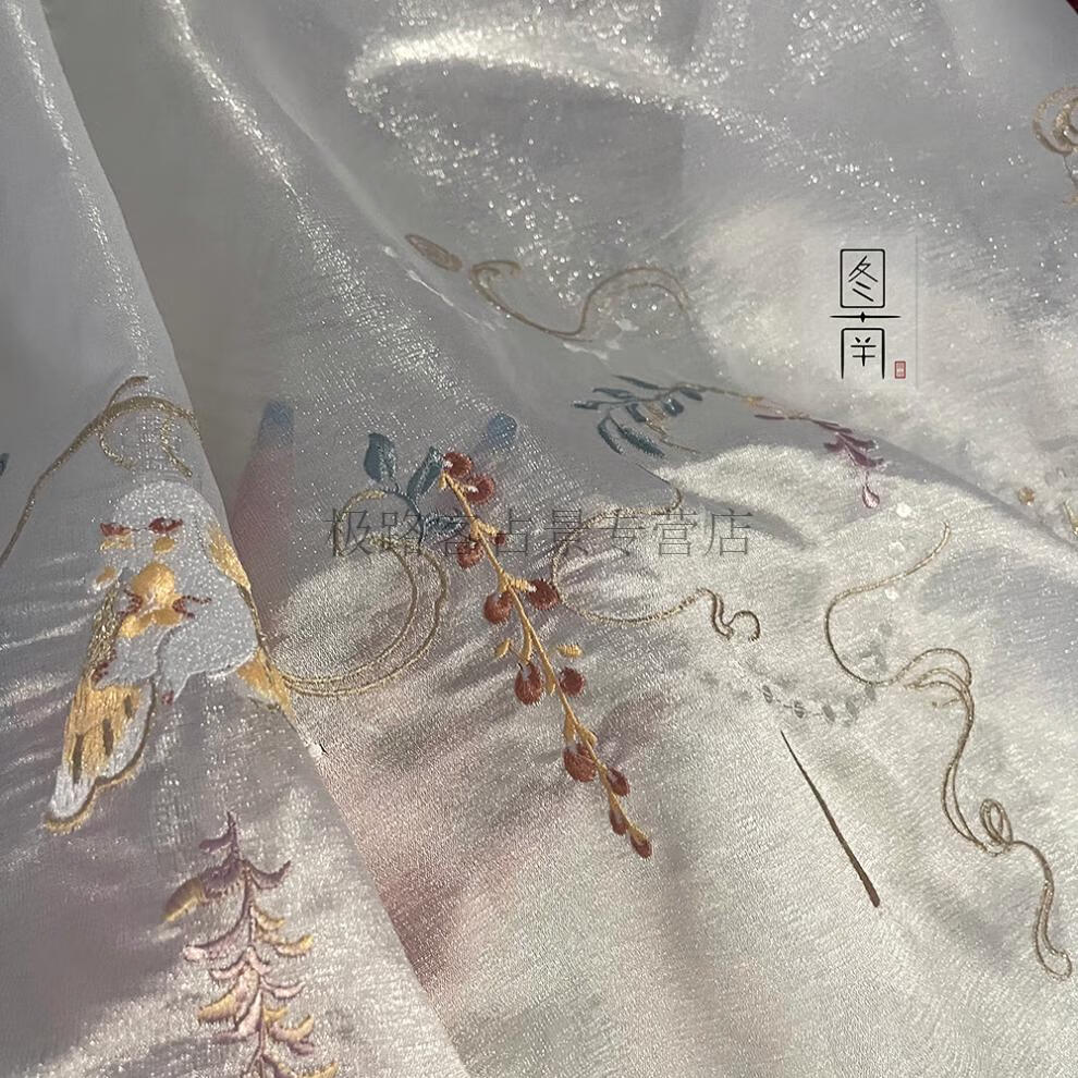 布料印花面料原创汉服古风布料小兔子紫藤绣花印花面料设计师襦裙马面