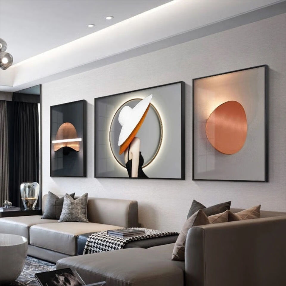 晶瓷画客厅装饰画沙发背景墙三联画轻奢挂画现代简约墙画抽象壁画图案