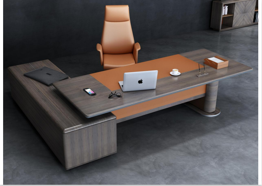 万蔻轻奢品牌简约现代总裁办公桌轻奢商务老板桌实木董事长全套办公