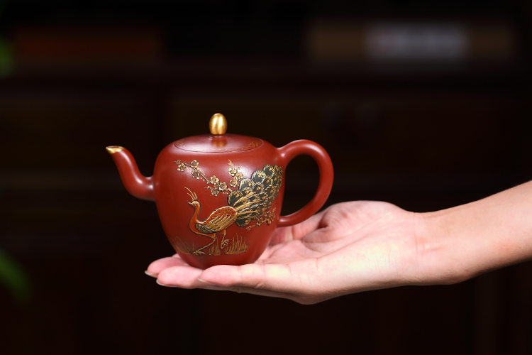 描金紫砂壶回流壶宜兴原矿紫砂壶名家真品纯全手工周桂珍朱泥描金美人