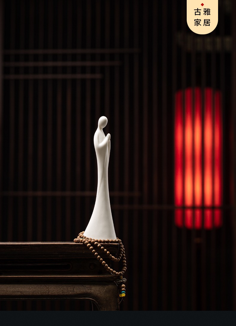 禅意装饰摆设白瓷工艺品办公室摆放 lxc无相禅僧(配鸡翅木佛珠)【图片