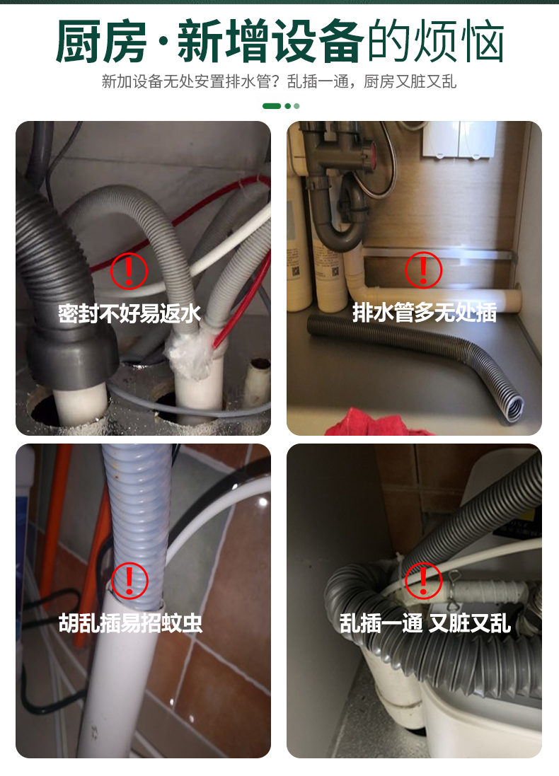 适用于厨房下水洗碗机洗衣机净水器排水三通前置pvc下水管四通接头c