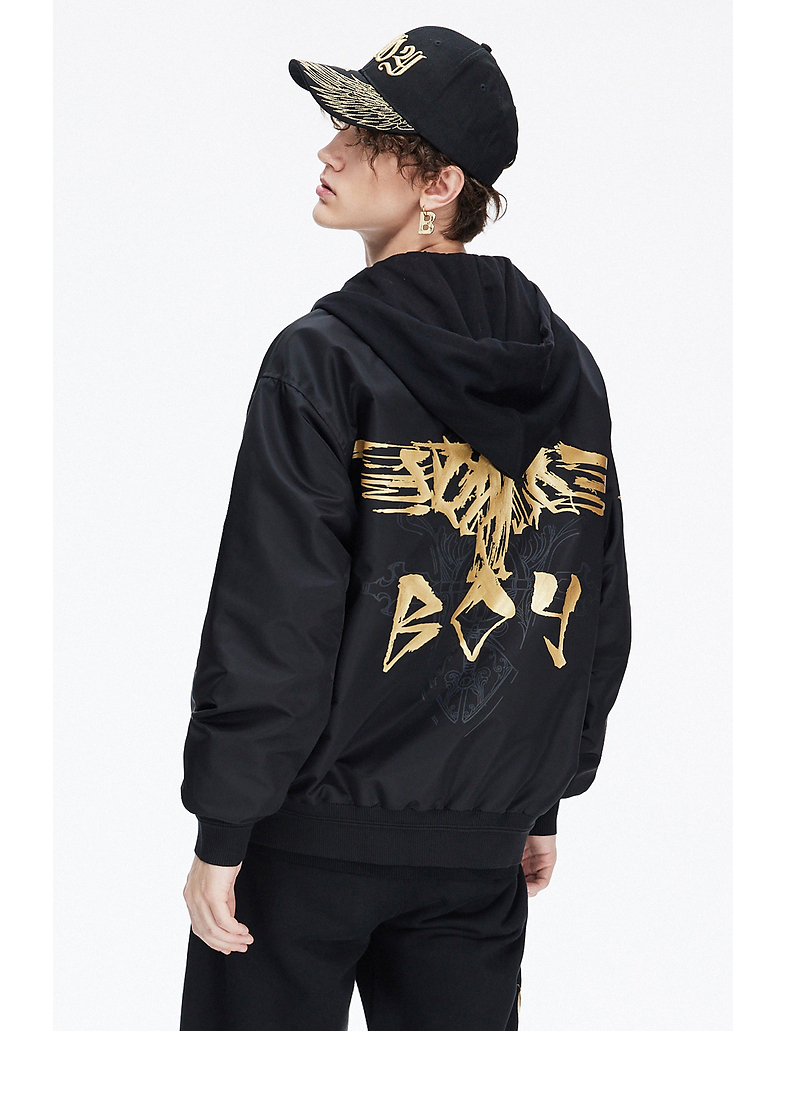 boylondon官方旗舰22年新款夹克外套男女烫金老鹰印花宽松保暖外套