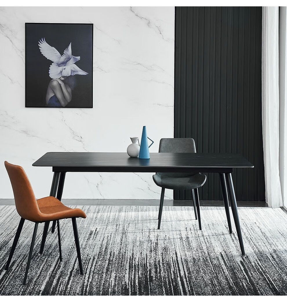 意式极简岩板餐桌现代简约轻奢家用小户型餐桌椅组合一桌两椅维克灰