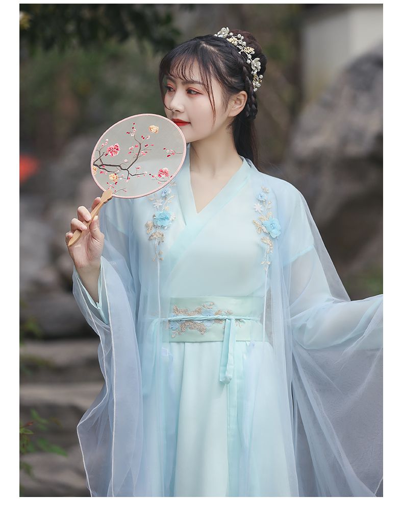 古装女汉服仙气汉服女中国风仙气古风飘逸蓝色古装夏季广袖流仙裙改良