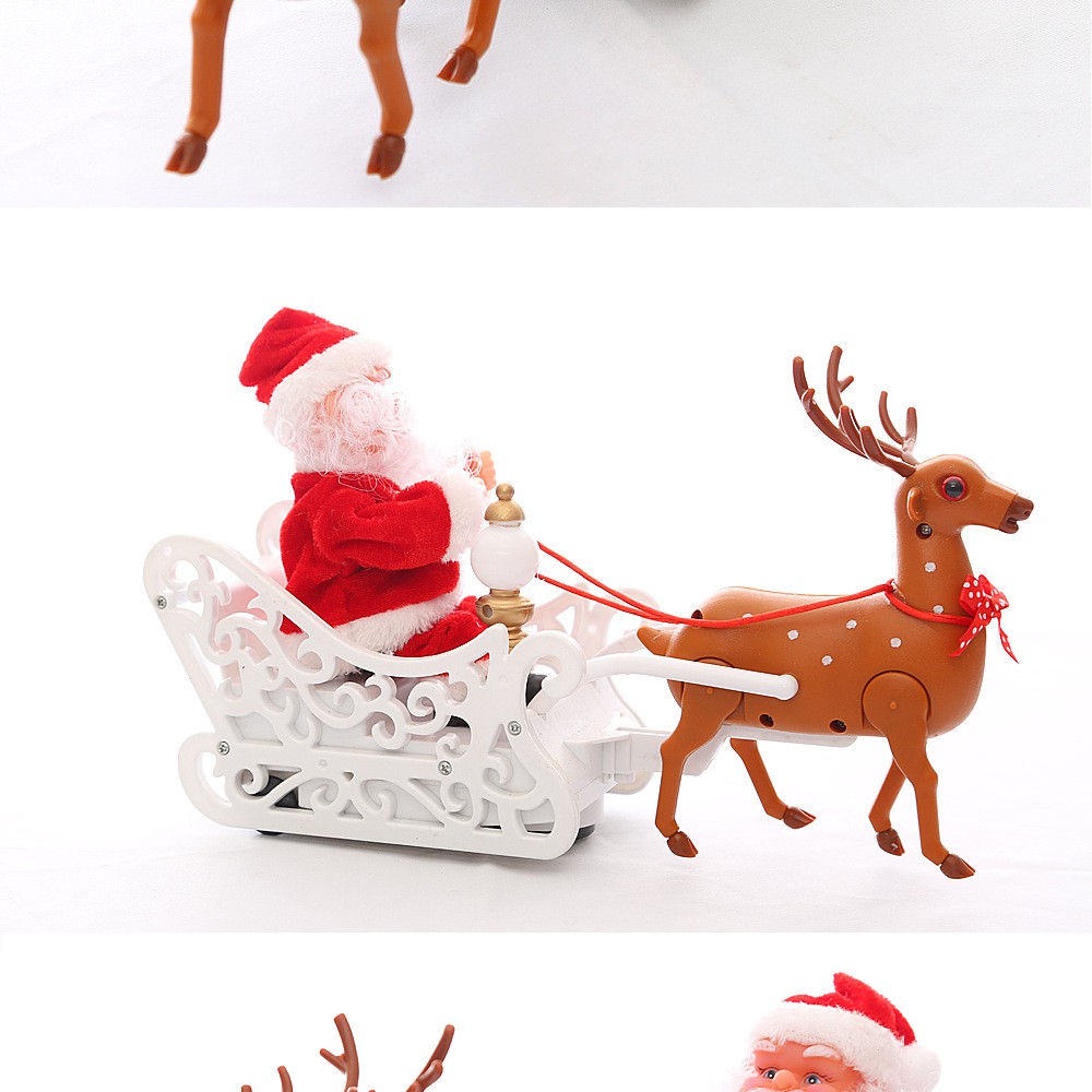 新年春节圣诞礼品鹿拉车音乐圣诞老人儿童玩具礼物节日装饰品 30厘米