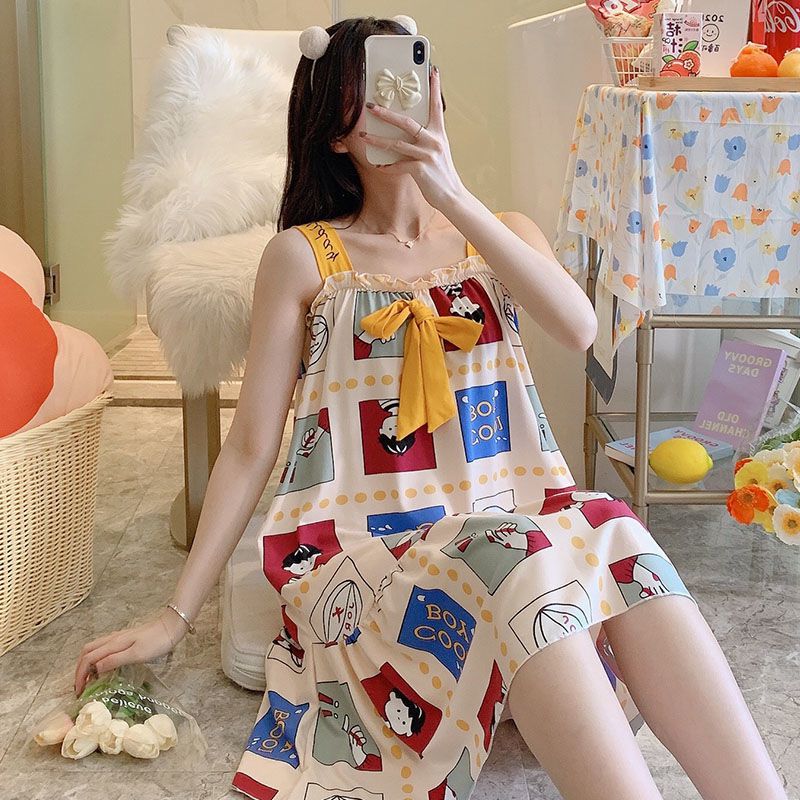 连体睡裙女长款日系甜美睡衣女ins风夏季年新款吊带睡衣连衣裙家居服
