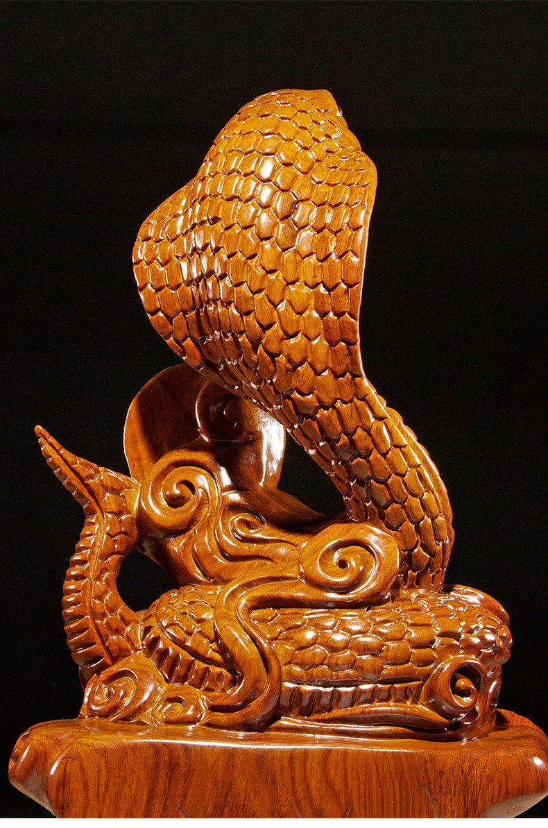 善逸花梨木雕眼睛蛇摆件实木质雕刻十二生肖属相蛇家居客厅玄关装饰