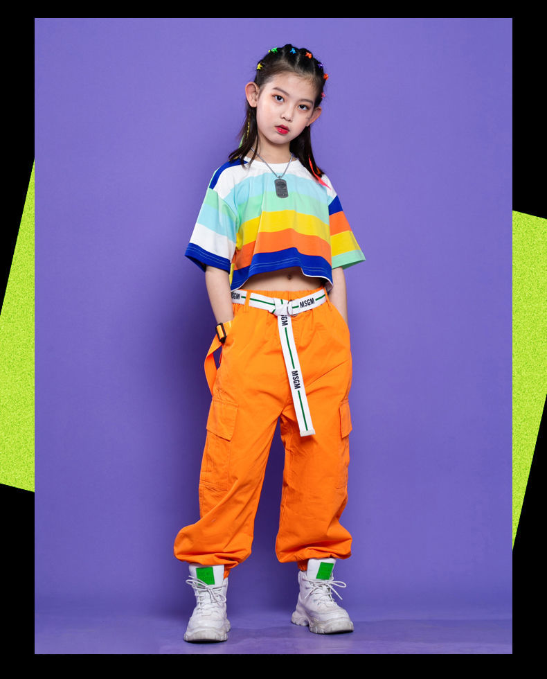 六一儿童节演出服装男女童街舞服装夏季嘻哈风女孩啦啦队班服时尚8-12