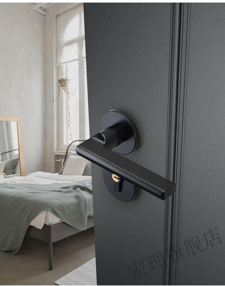 分体式房门锁 门锁室内卧室房门锁美式黑色实木门把手家用通用分体式