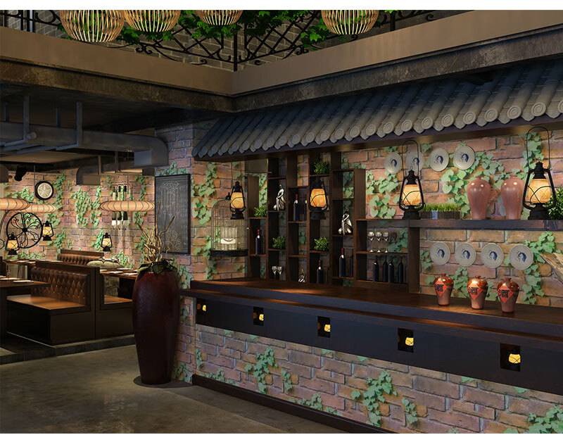 冠堂居饭店墙纸自粘防水防潮可擦洗餐馆店铺装修餐厅门面仿砖纹墙纸