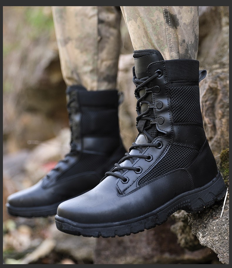 蔻尼森春秋款新式作战靴男夏季轻战术靴陆战靴保安执勤鞋作战鞋高帮