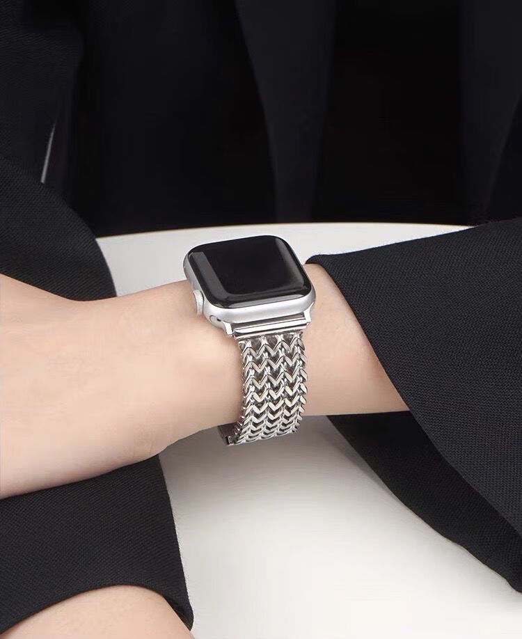 宝得利 适用iwatch6/5/4小香风se表带网红同款编织不锈钢金属链轻奢