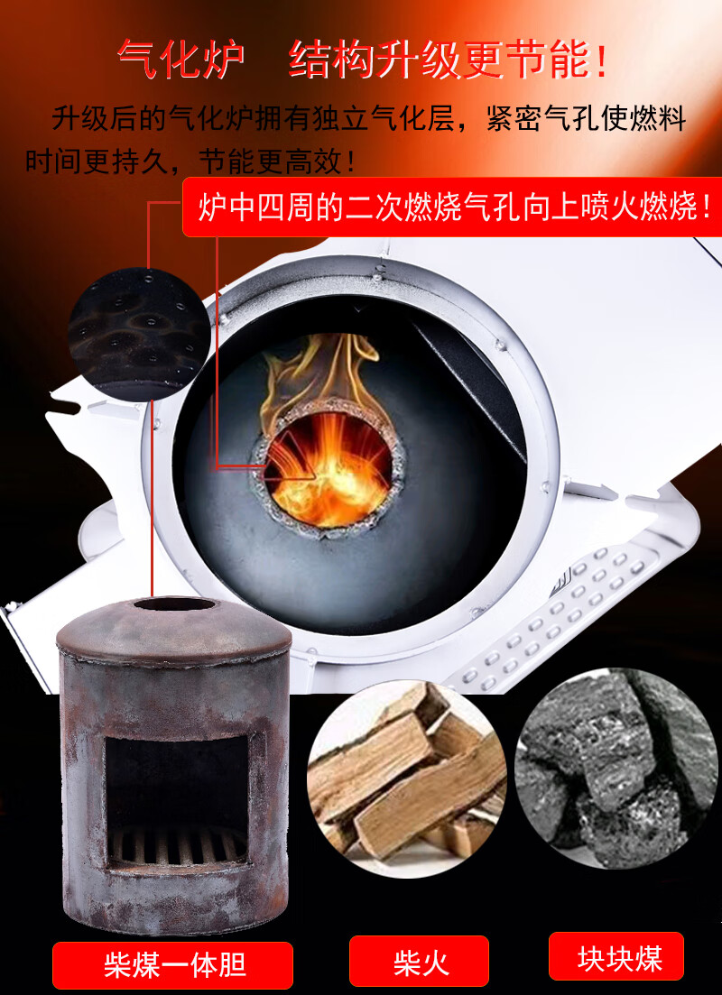 加厚贵州无烟气化炉农村烤火炉家用柴煤两用取暖炉室内柴火回风炉野餐