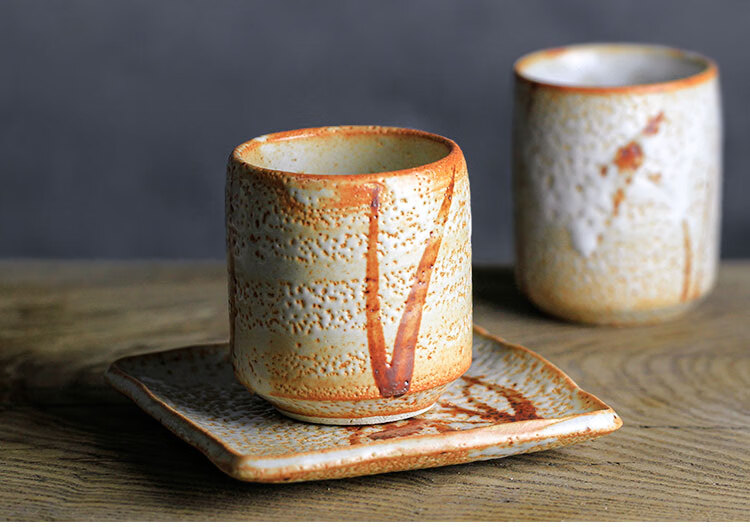 日本志野烧茶杯 日本进口志野烧茶杯 红志野厚釉单杯 日式侘寂品茗