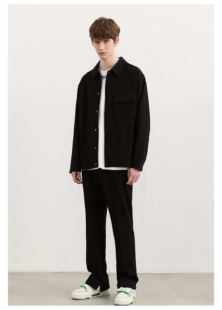 climax vision内侧开衩松紧腰微喇叭垂感休闲西装裤色宽松西裤 黑色