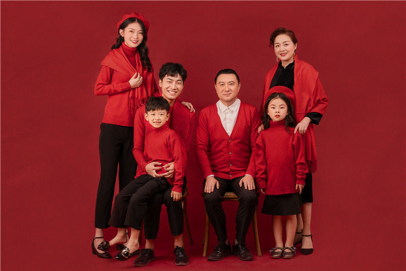 影楼六口拍照服装亲子主题红色喜庆唐古装写真服饰 1号全家福六口服装