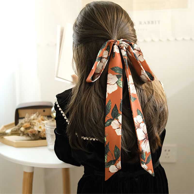xpmr新品丝巾发带女夏季故宫红山楂花编发款发带女编辫子扎马尾长飘带