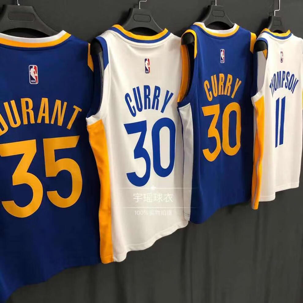 伯梵特 勇士队篮球服30号球衣布印热压11号汤普森杜兰特35号 白色35号