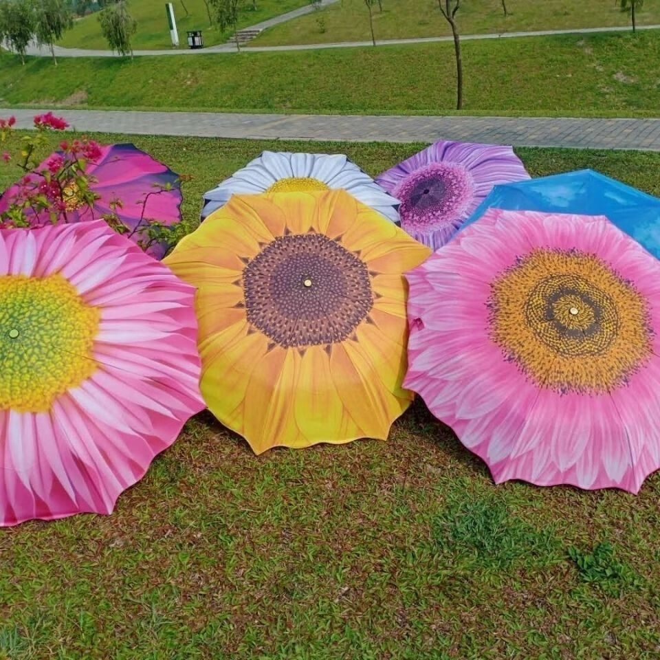 向日葵三折晒雨伞晴雨两用创意银胶遮阳伞男女生雨伞玫瑰花粉色2号