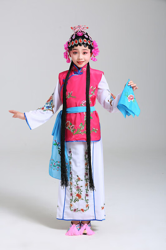 京剧戏服越剧戏曲服装儿童女花旦服饰丫鬟演出服戏曲卖水服舞台装玫