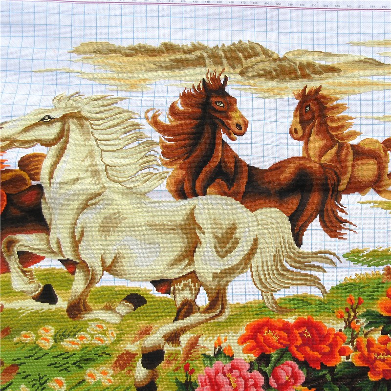 纯手工十字绣成品马到成功八骏图彩马八马奔腾大幅新款客厅绣好的