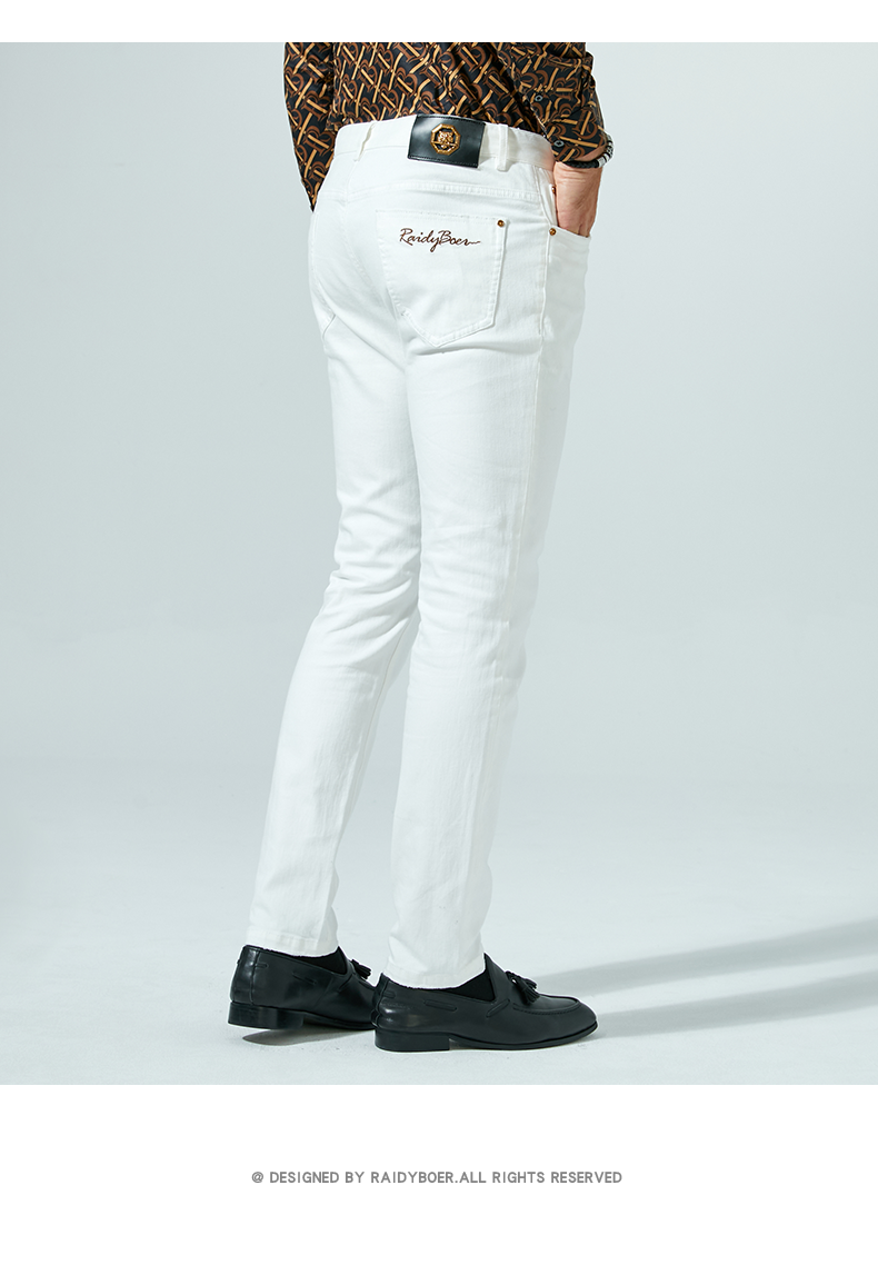 raidyboer雷迪波尔线上线下同款新款时尚休闲修身版牛仔裤6018白色