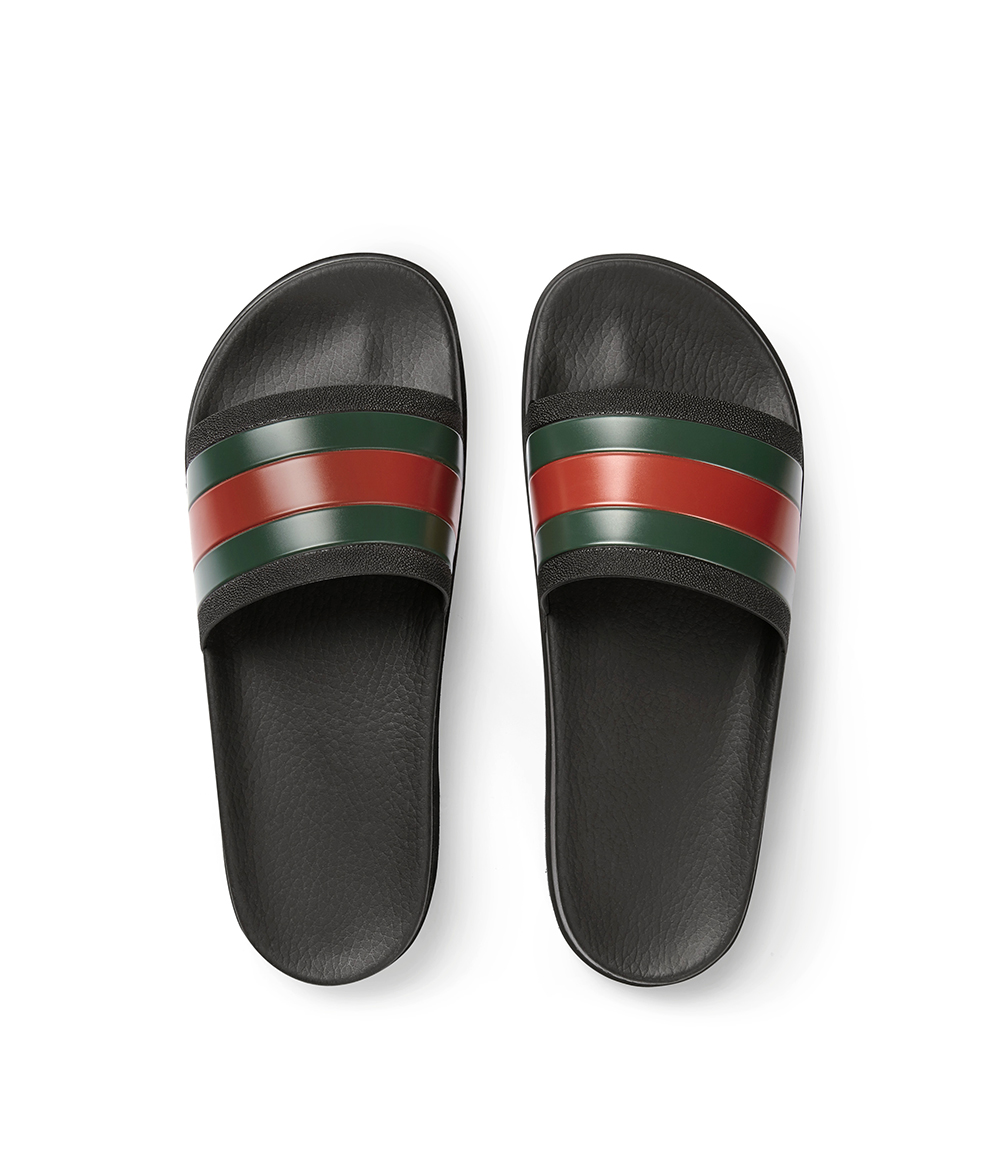 gucci 古驰男鞋男士橡胶饰条纹织带平底凉鞋休闲拖鞋 429469 gib10